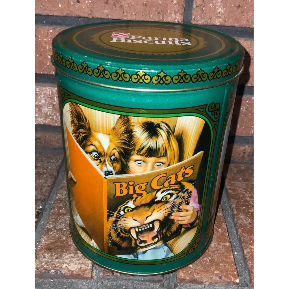 Vintage Purina Biscuits Metal Tin Green Dog Pet Collectible‎ Canister